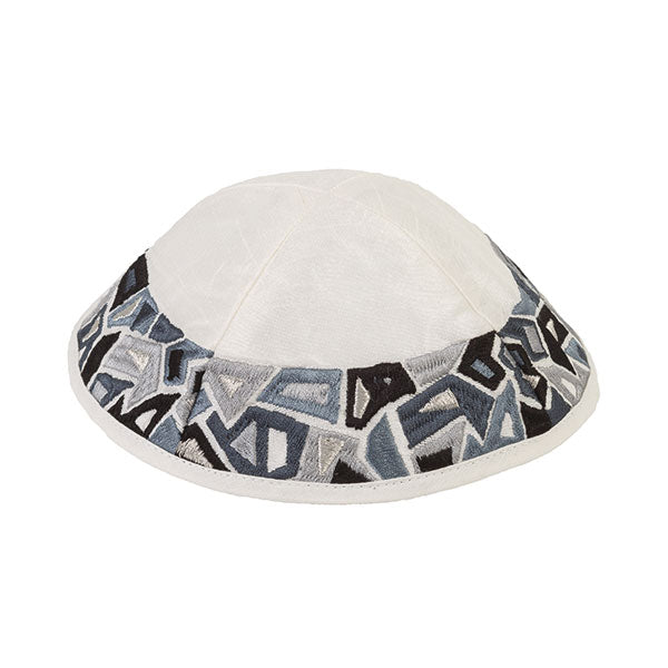 Embroidered Kippah, Geometric Black and Gray