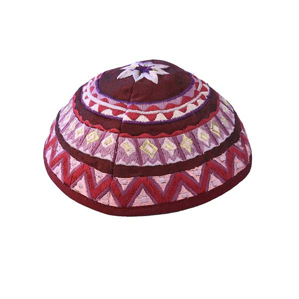 Abstract Embroidered Kippah, Maroon