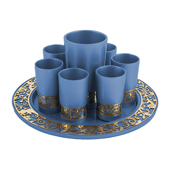 Metal Cutout Kiddush Set, Blue