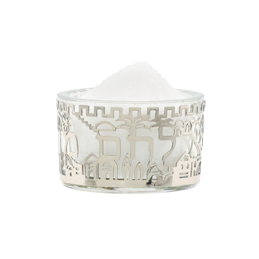 Glass Salt Dish with Metal Jerusalem Cutout
