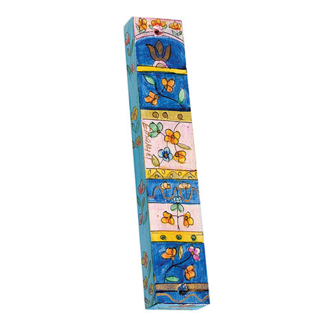 Hand Painted Wood Mezuzah Case, Floral