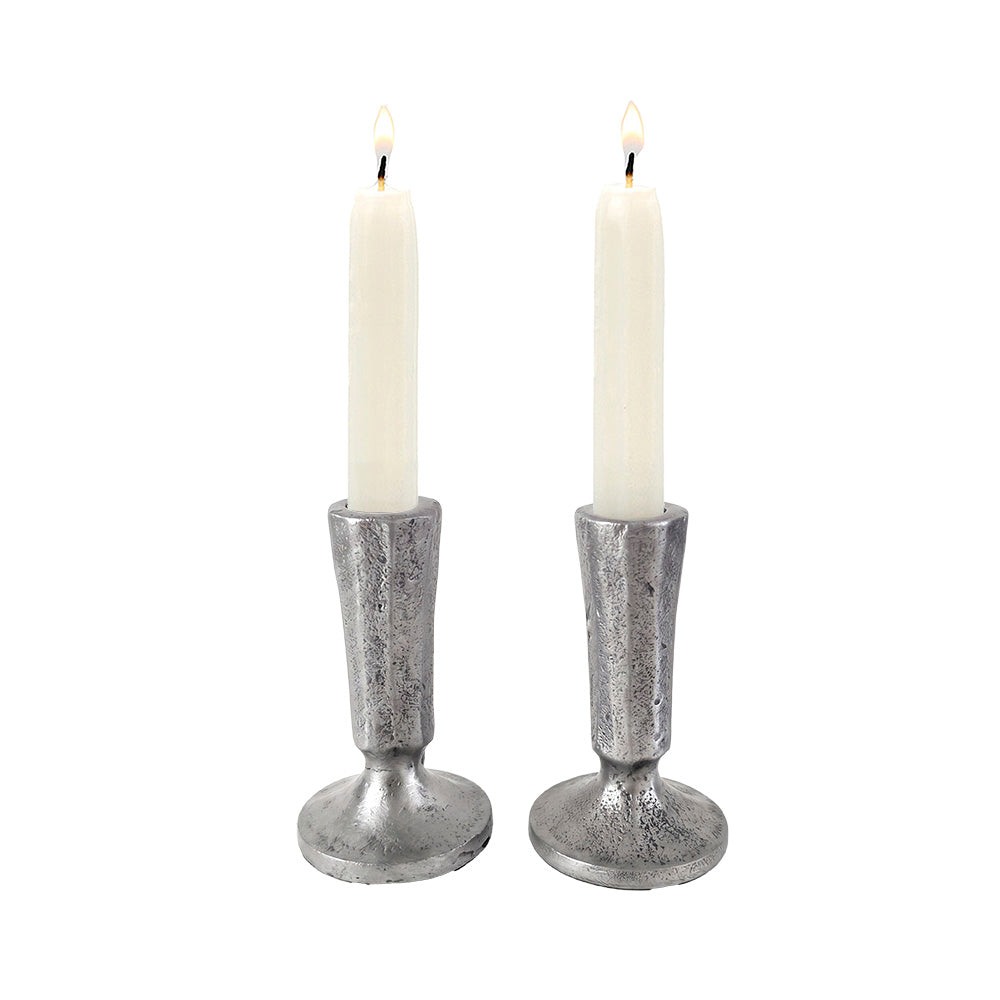 Cast Aluminum Shabbat Candlesticks, Antique Silver
