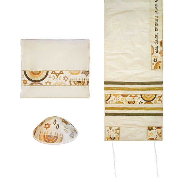 Embroidered Tallit Set, Star of David Brown