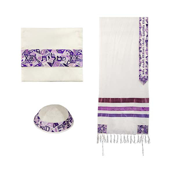 Embroidered Cotton Blend Tallit, Magen David, 20.5" Wide