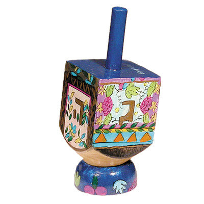 Hand Painted Wood Dreidel with Stand, Floral "Sham"