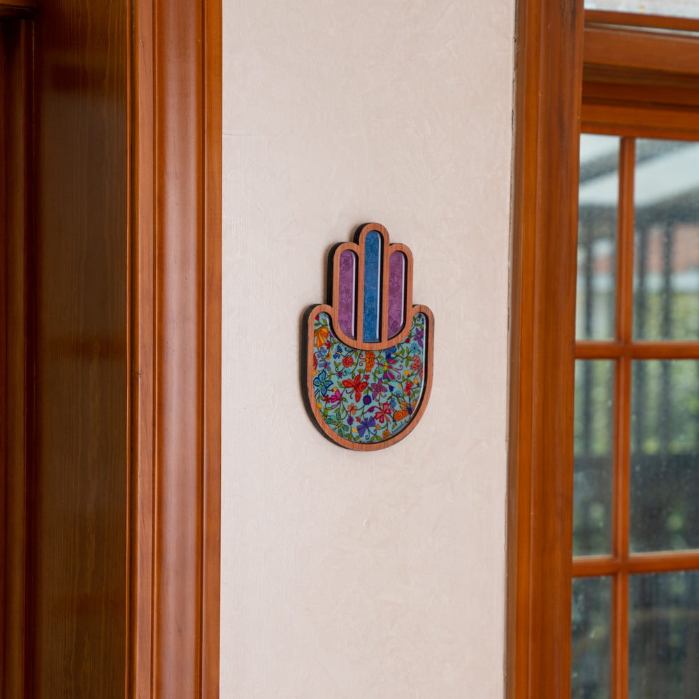 Hamsa Wall Hanging - Colorful Enamel 9" - Butterflies
