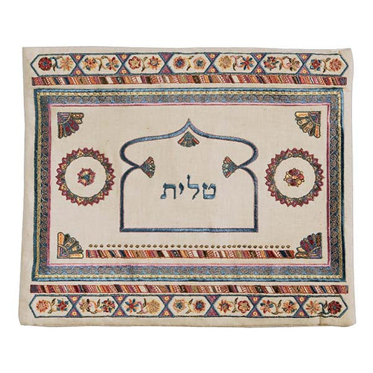 Embroidered Silk Tallit Bag, Jerusalem Motif