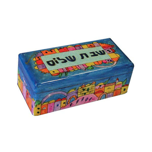 Hand Painted Wood Travel Candlesticks Box, Jerusalem