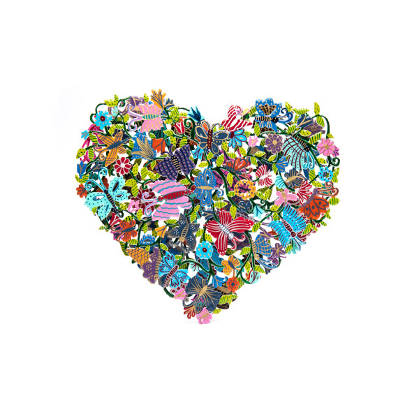 Hand Painted Metal Cutout Heart, Butterflies