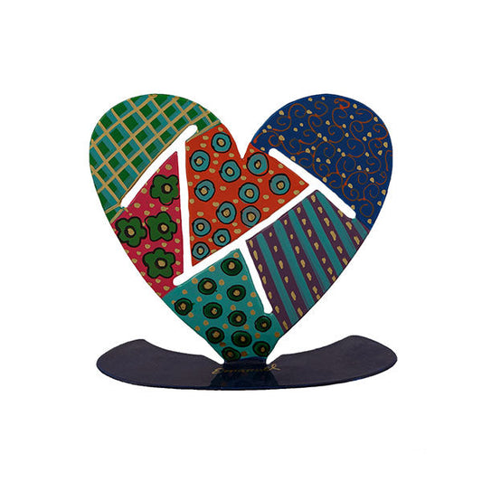 Hand Painted Metal Heart Sculpture, Patchwork