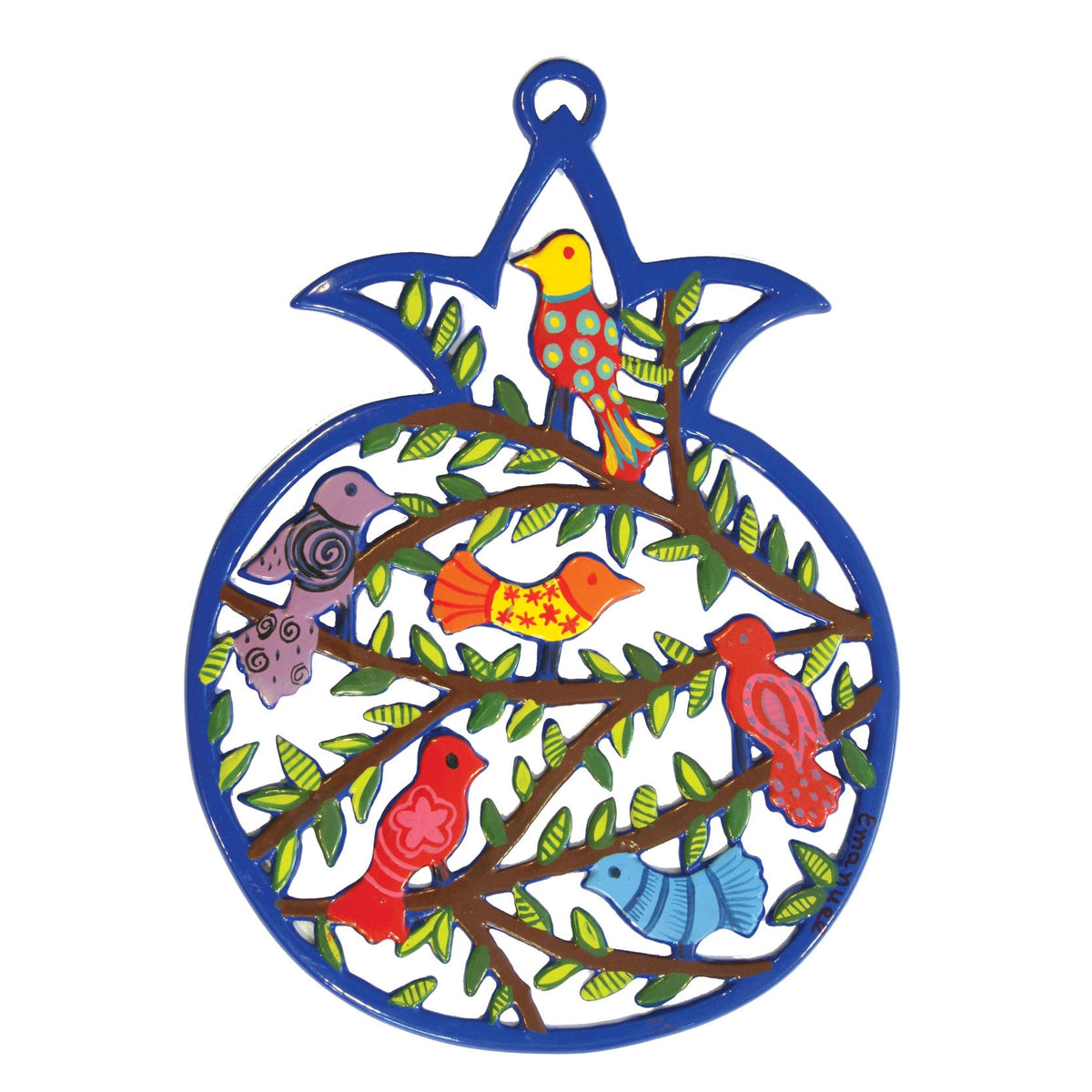 Hand Painted Metal Pomegranate Wall Hanging, Birds