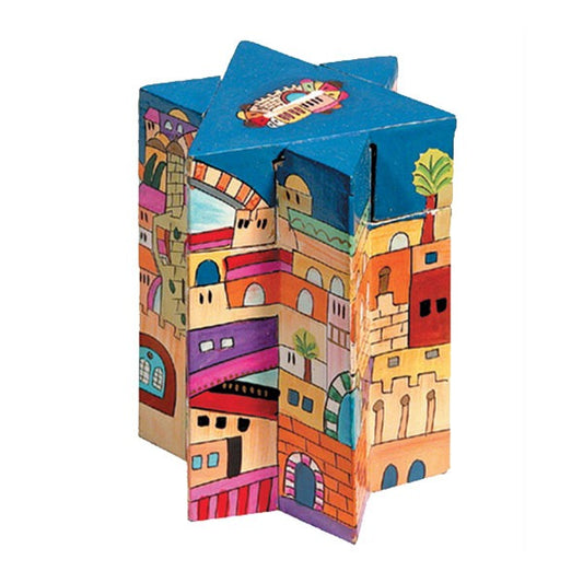Hand Painted Wood Tzedakah Box, Jerusalem