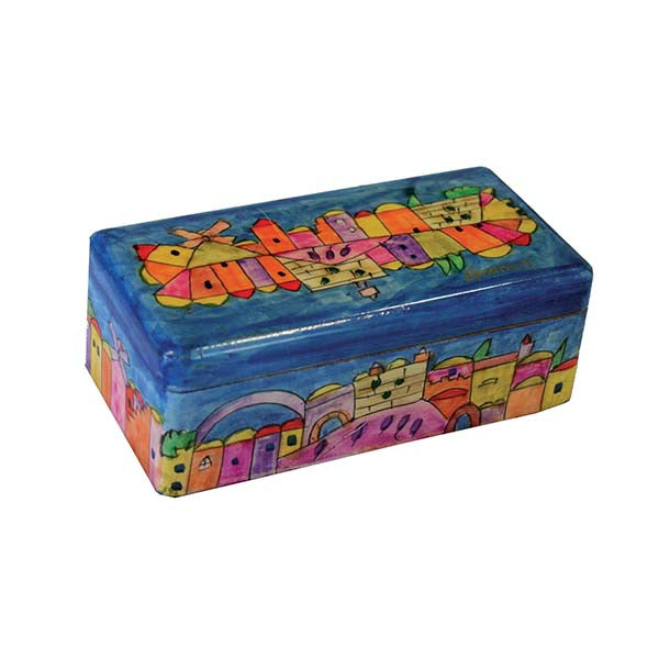 Hand Painted Wood Travel Candlesticks Box, Jerusalem