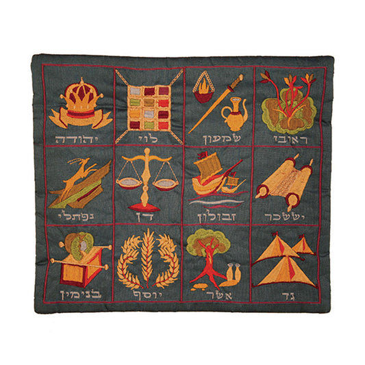 Embroidered Silk Tallit Bag, 12 Tribes
