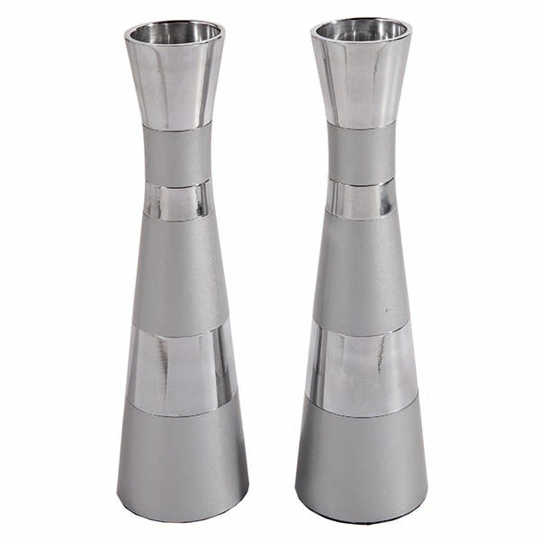 Modern Anodized Aluminum Shabbat Candlesticks, Matte and Shiny