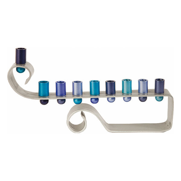 Curl Menorah, Blue Anodized Aluminum
