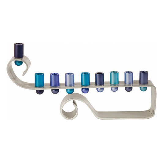 Curl Menorah, Blue Anodized Aluminum