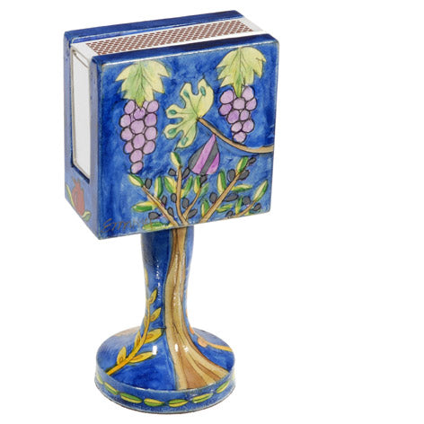 Hand Painted Wood Matchbox Holder, Seven Species