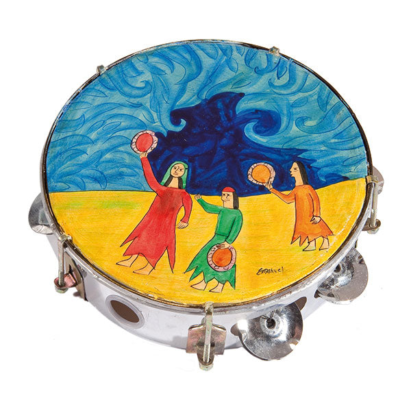Hand Painted Wood Tambourine, Miriam's Dance