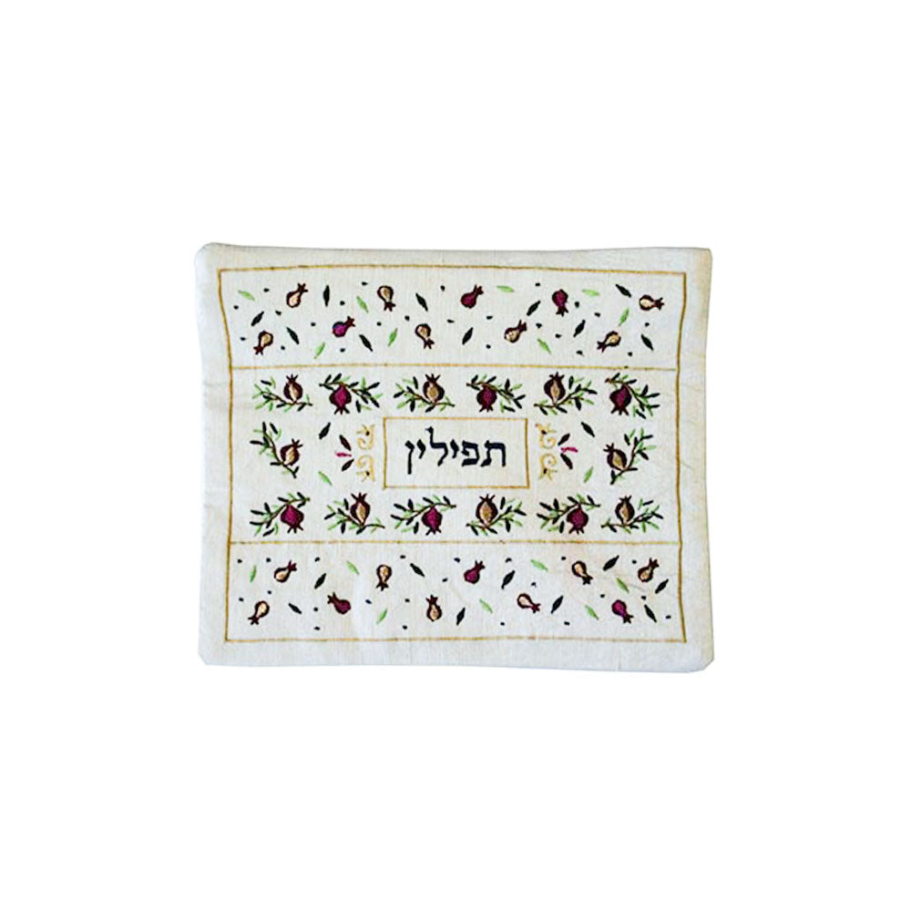Embroidered Silk Tefillin Bag, Pomegranate