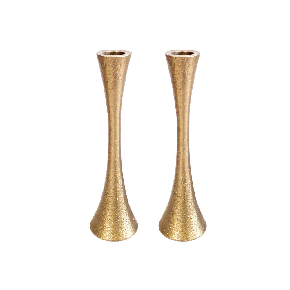 Tapered Cast Aluminum Shabbat Candlesticks, Brass Finish