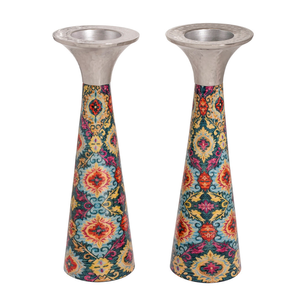 Cone Metal Shabbat Candlesticks, Tall Multicolor