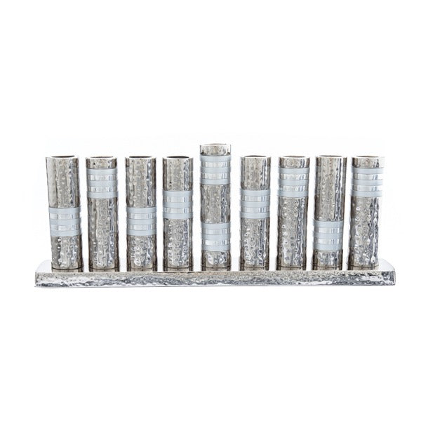 Hammered Metal Hanukkah Menorah, Silver Rings