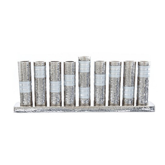 Hammered Metal Hanukkah Menorah, Silver Rings