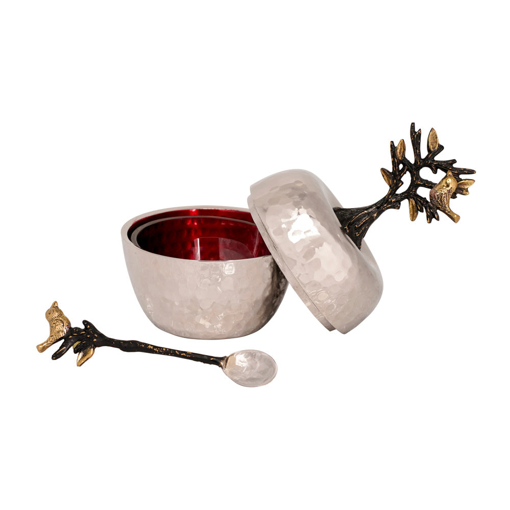 Hand Painted Metal Honey Dish and Spoon, Tree of Life