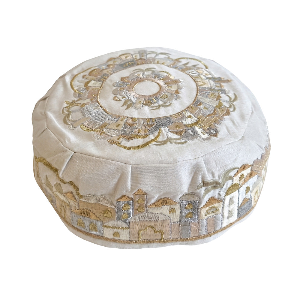 Embroidered Bucharian Kippah, Jerusalem Gold