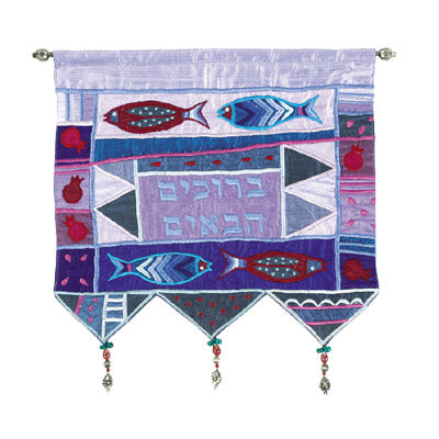 Appliqued Fabric Wall Hanging, Welcome and Fish