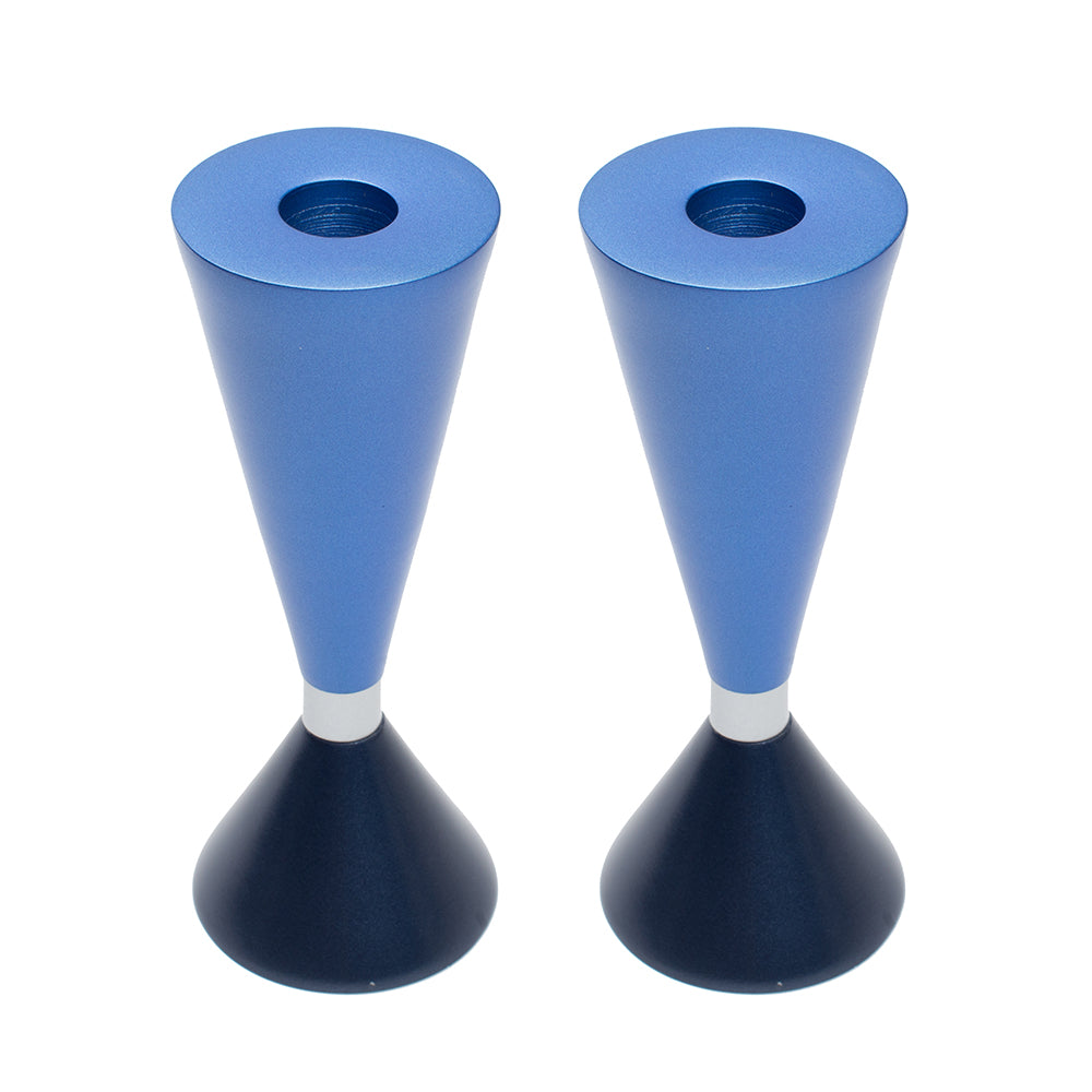 Modern Anodized Aluminum Shabbat Candlesticks, Blue