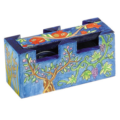 Hand Painted Wood Travel Candlesticks, Seven Species