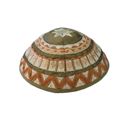 Abstract Embroidered Kippah, Brown