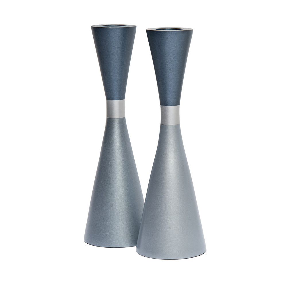 Modern Anodized Aluminum Candlesticks, Gray