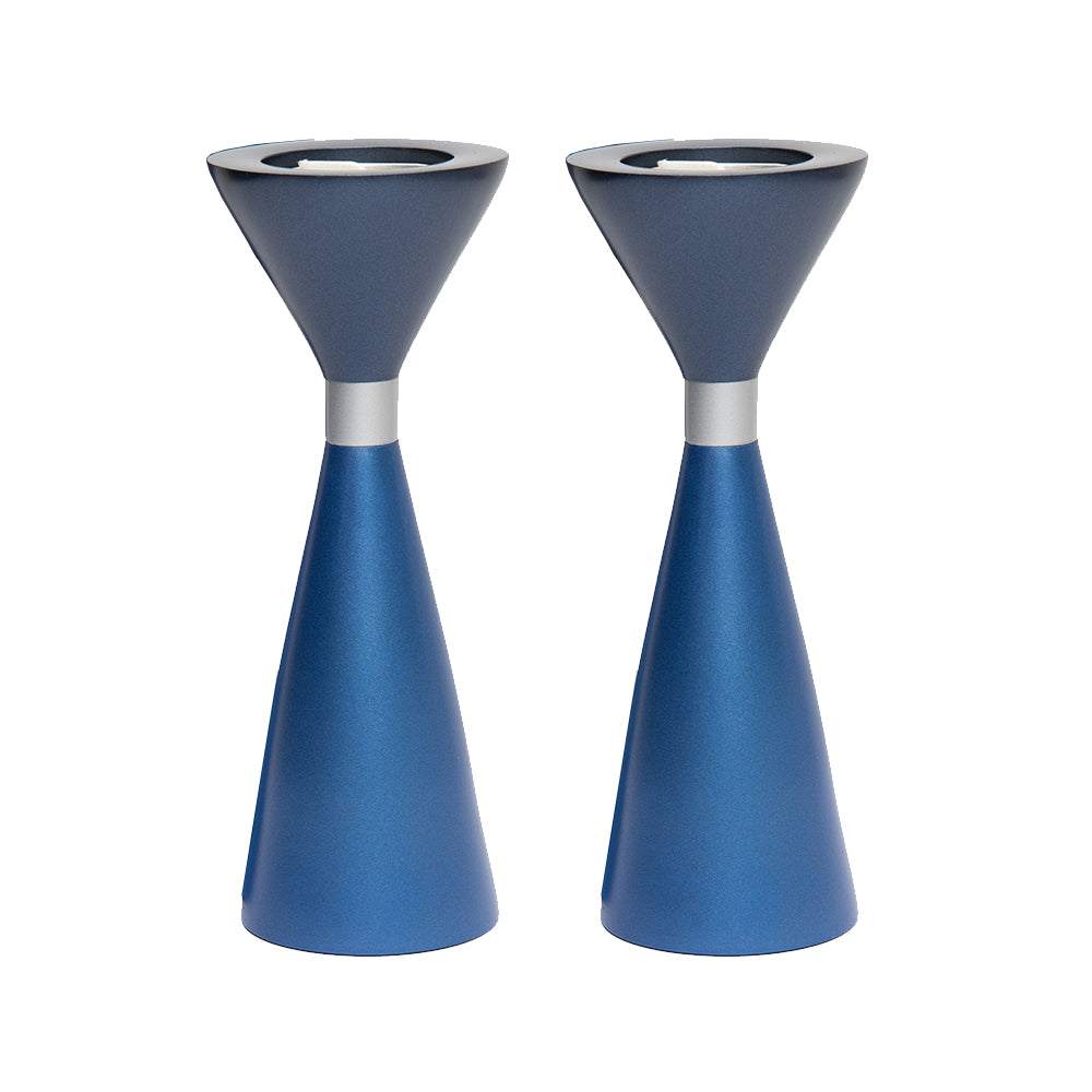 Modern Anodized Aluminum Shabbat Candlesticks, Blue