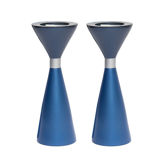 Modern Anodized Aluminum Shabbat Candlesticks, Blue