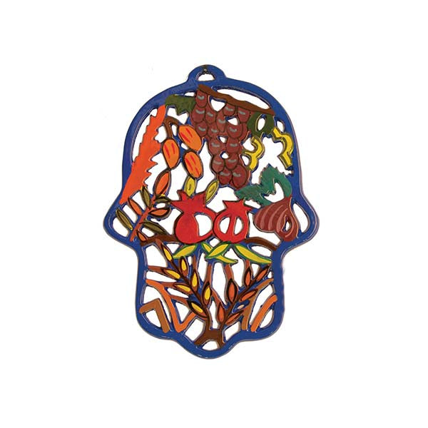 Hand Painted Metal Hamsa, Seven Species