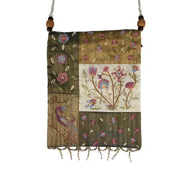 Embroidered Patchwork Bag, Floral, Gold