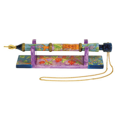 Hand Painted Wood Torah Pointer with Stand, Seven Species