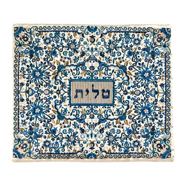 Embroidered Silk Tallit Bag, Blue Floral