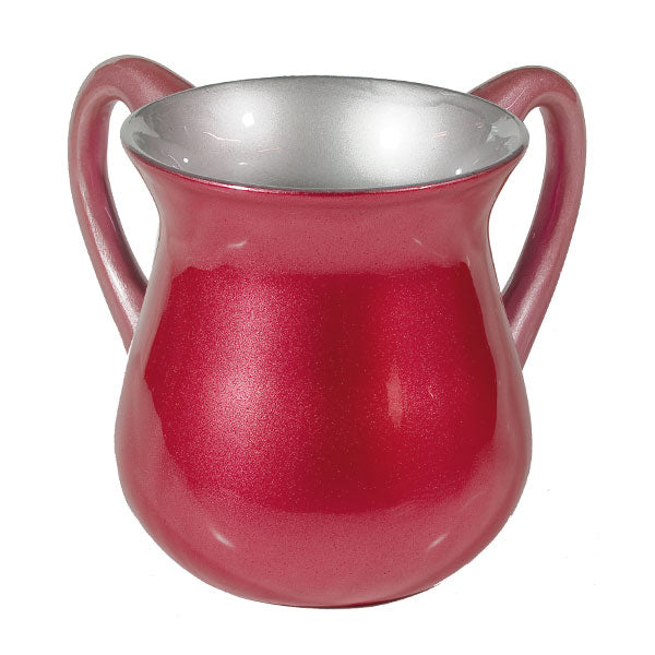 Two Handled Aluminum Netilat Yadayim Cup, Maroon