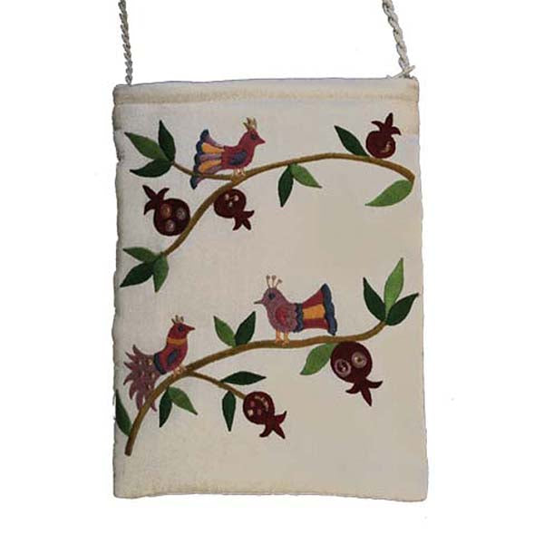 Embroidered Passport Bag, Birds, White