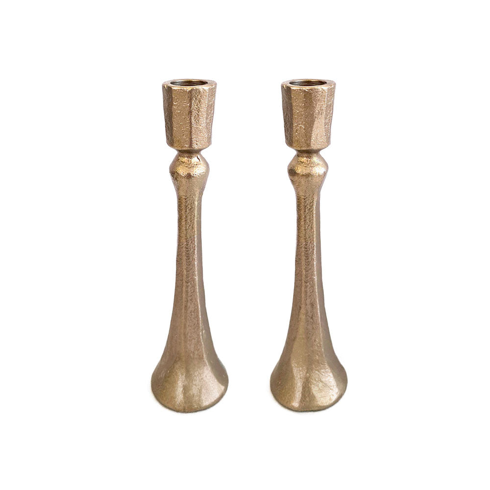 Cast Aluminum Shabbat Candlesticks, Antique Brass 7"