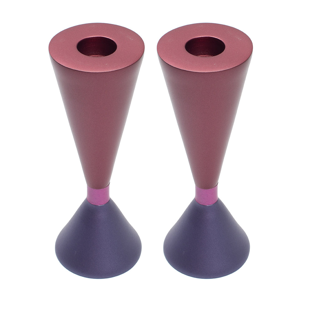 Modern Anodized Aluminum Shabbat Candlesticks, Two-Tone
