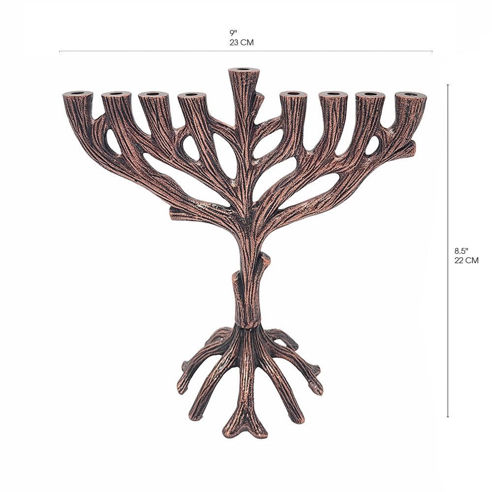 Tree Branch Metal Menorah, Tree of Life, 9"
