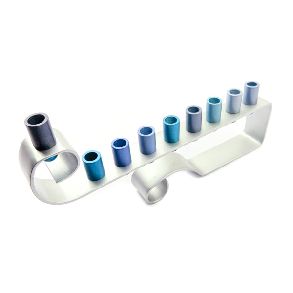 Curl Menorah, Blue Anodized Aluminum