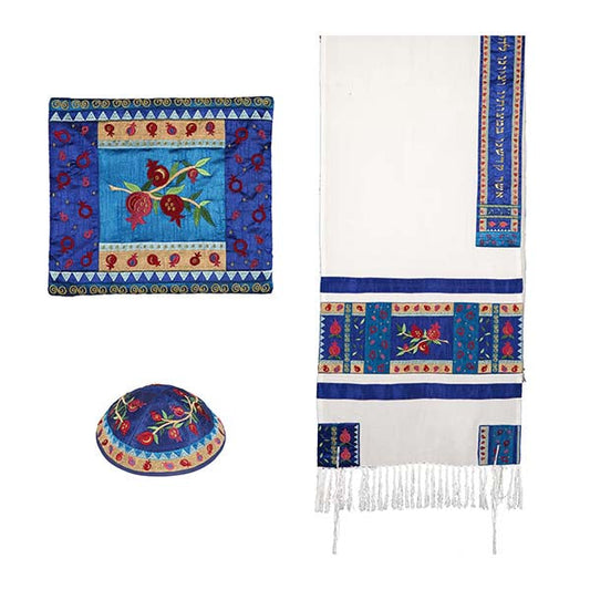 Embroidered Tallit, Pomegranates, 20.5" Wide