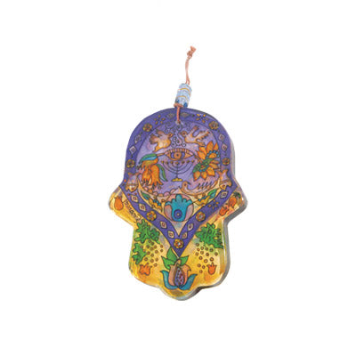 Hand Painted Glass Hamsa, Menorah, 4"