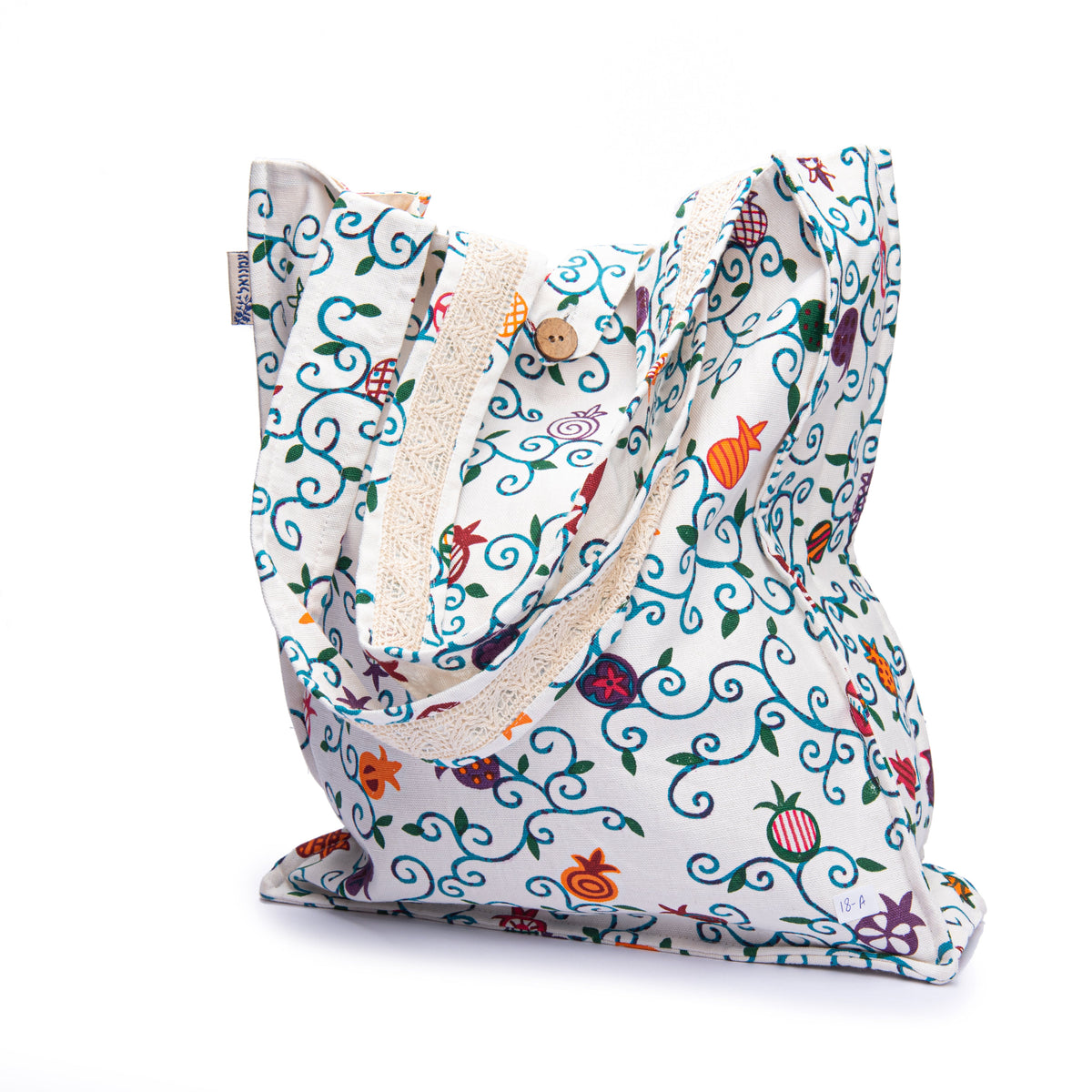 Embroidered Cotton Tote Bag, Pomegranate